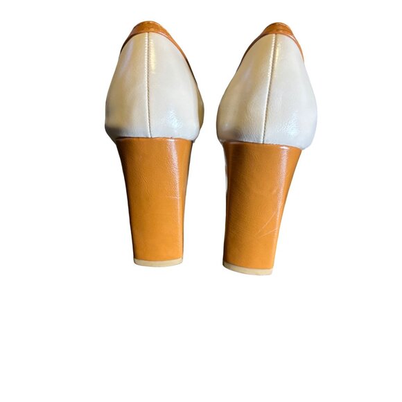 Vintage Style Unbranded Beige Brown Block Heel Pumps Sz 8 - Picture 4 of 10